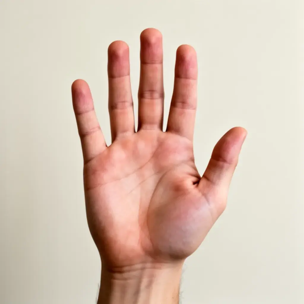 AI-generated image of a white hand with all five fingers outstretched.